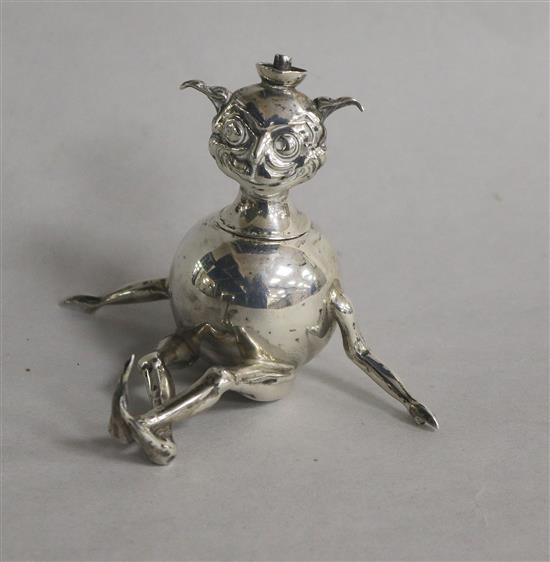 A George V novelty silver cigar lighter, modelled as a Lincoln Imp?, Henry Charles Freeman, Birmingham, 1910, 8cm.